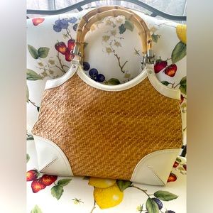 Ann Taylor - Leather Rattan Bag with Bamboo Handles